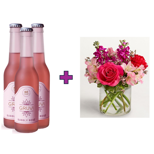 Small Floral Bouquet and 3 Bottles of Gruvi Bubbly Rose (275ml)