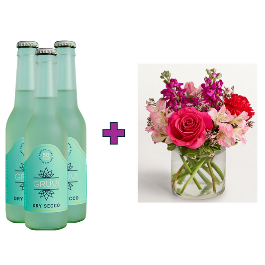 Small Floral Bouquet and 3 bottles of Gruvi Dry Secco (275 ml)
