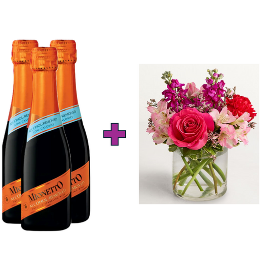 Small Floral Bouquet and 3 Bottles of Mionetto Splits (200ml)