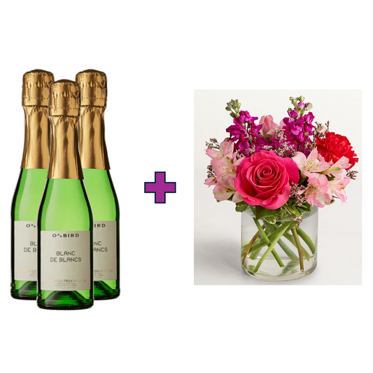 Small Floral Bouquet and 3 Bottles of Oddbird Blanc de Blanc Splits (200ml)